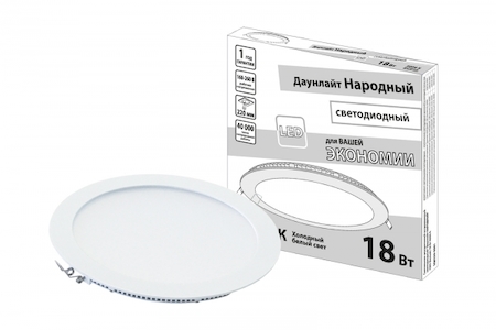 TDM ELECTRIC SQ0329-0081 Светильник ультратонкий встраиваемый светодиодный "Даунлайт НАРОДНЫЙ" СВО (белый) 18 Вт 4000К